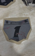 Chrome MotoCutz blossom front plate decal with chrome number 1 and cherry blossom artwork