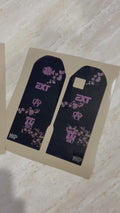 Talaria X3 cherry blossom fork decal pair in black with pink blossom artwork and EXT logo