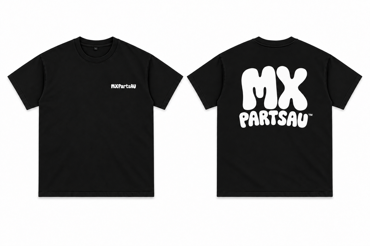 MXPartsAU plain black tshirt, front and back on white
